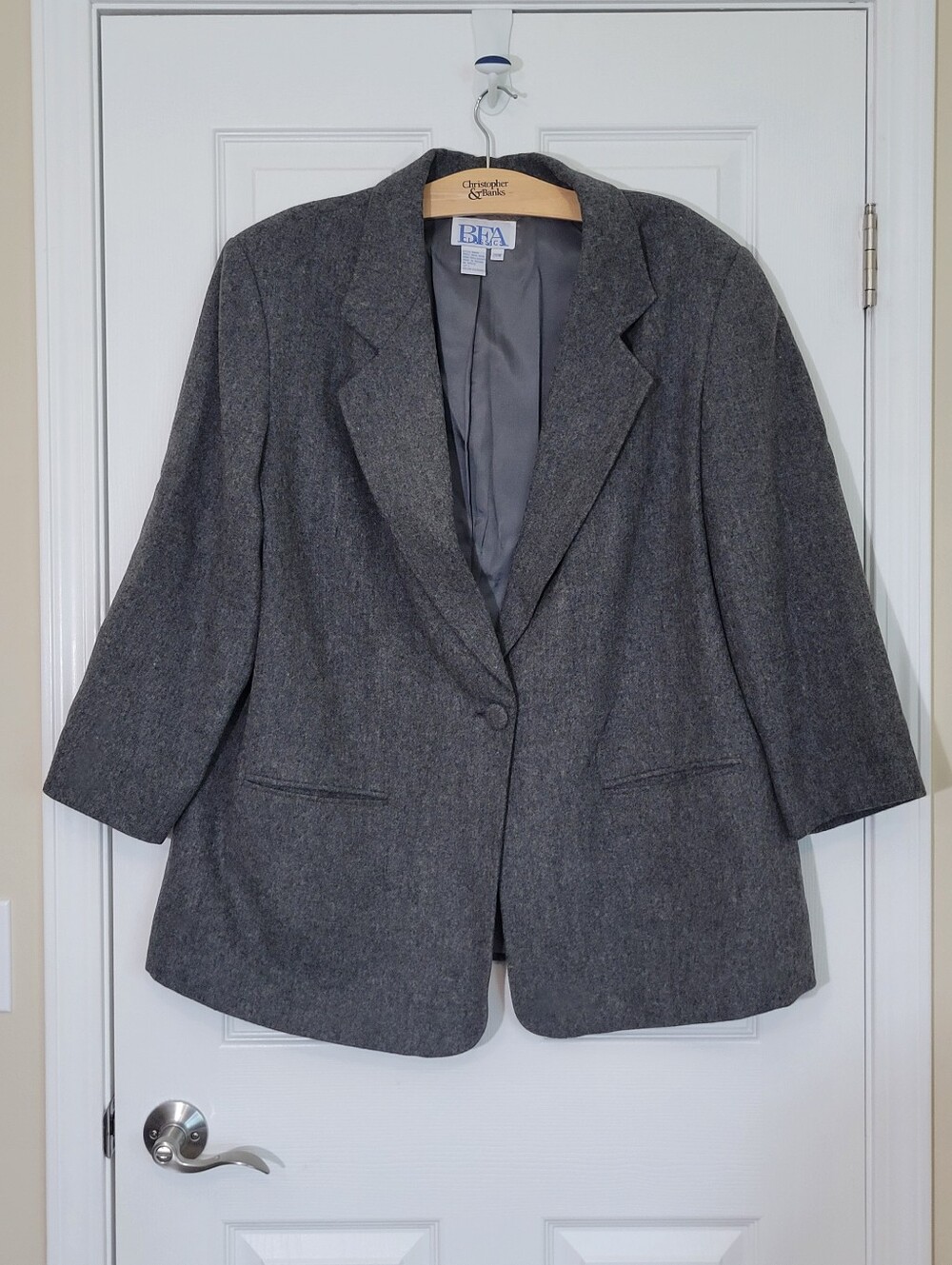 Vintage 100% Wool Outer Charcoal Gray Blazer BFA Classics Plus Size 20W 20